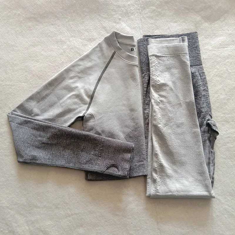 L size Energy Women Yoga Set Gym Seamless Ombre Gradient Long sleeve shirt Workout Sport Women Fitness Active Topt251219