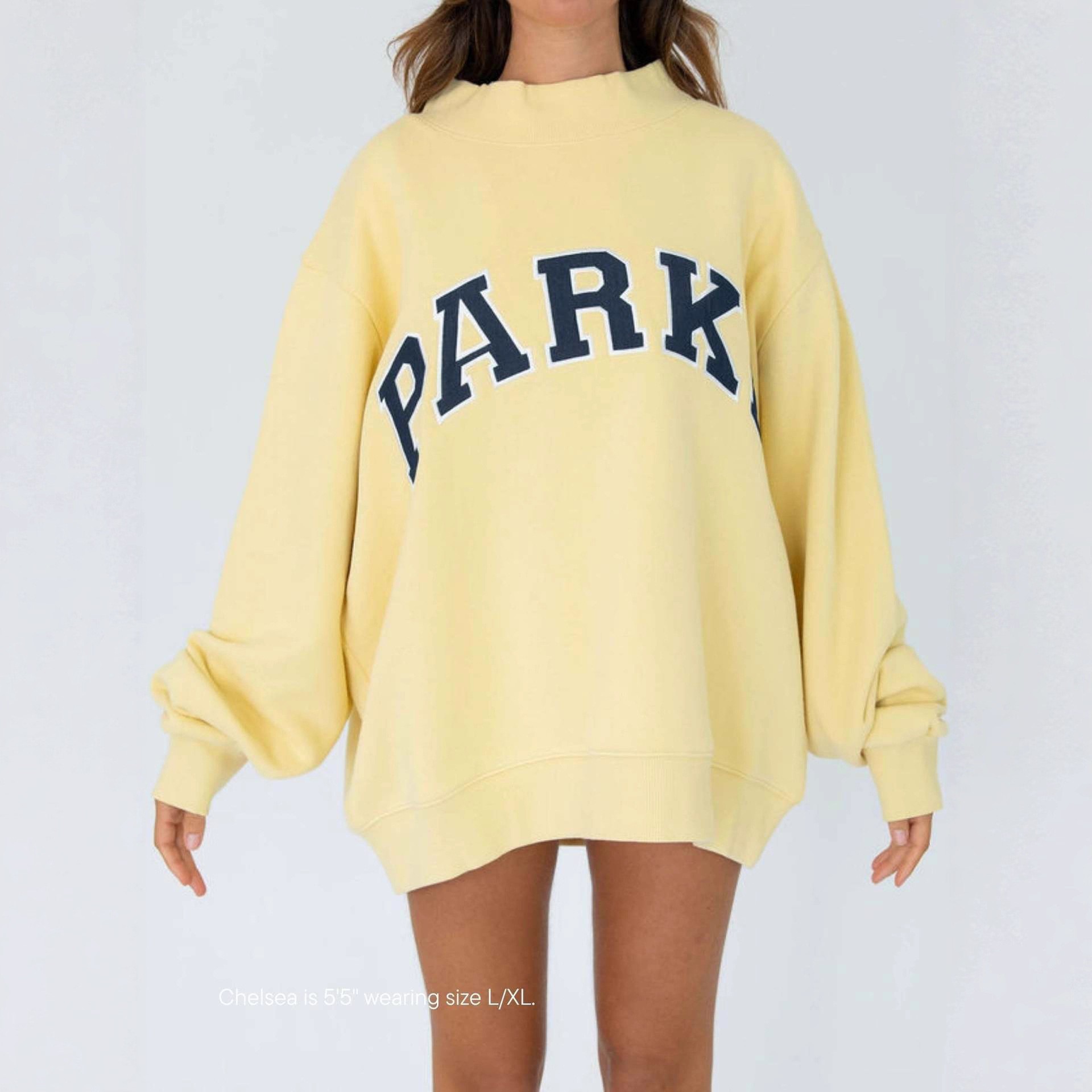 Women's Long Sleeve Sweatshirt with Embroidered Letter Pattern and Mock Neck