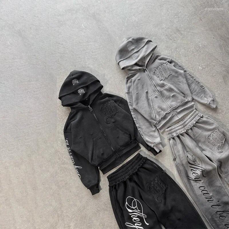 Men's Tracksuits Graffiti Letter Zip Hoodie Loose Pants Comfort Fashion Sports Suit Men Women Hip Hop Casual