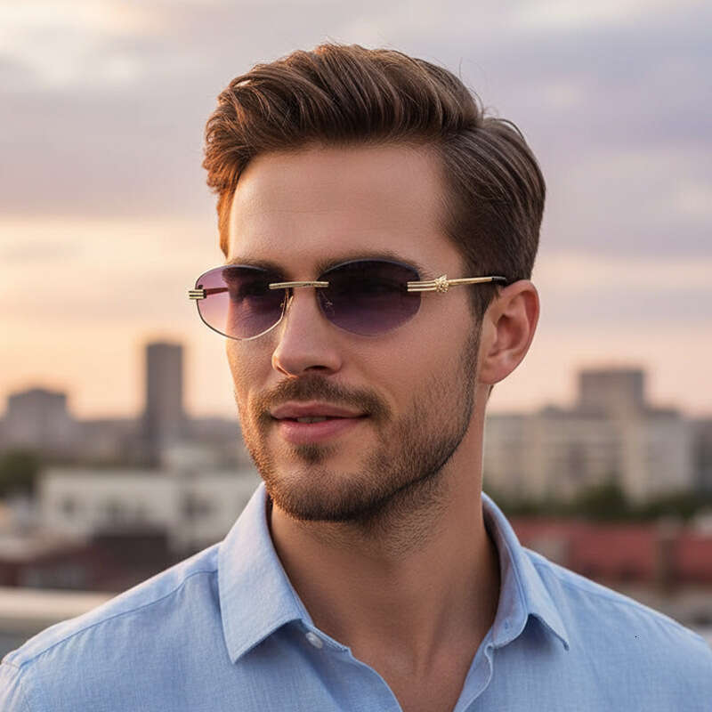 Sunglasses designer sun glasses Fashion New Frameless Irregular Leopard Personality High-end Versatile Trendy Men's Glasses