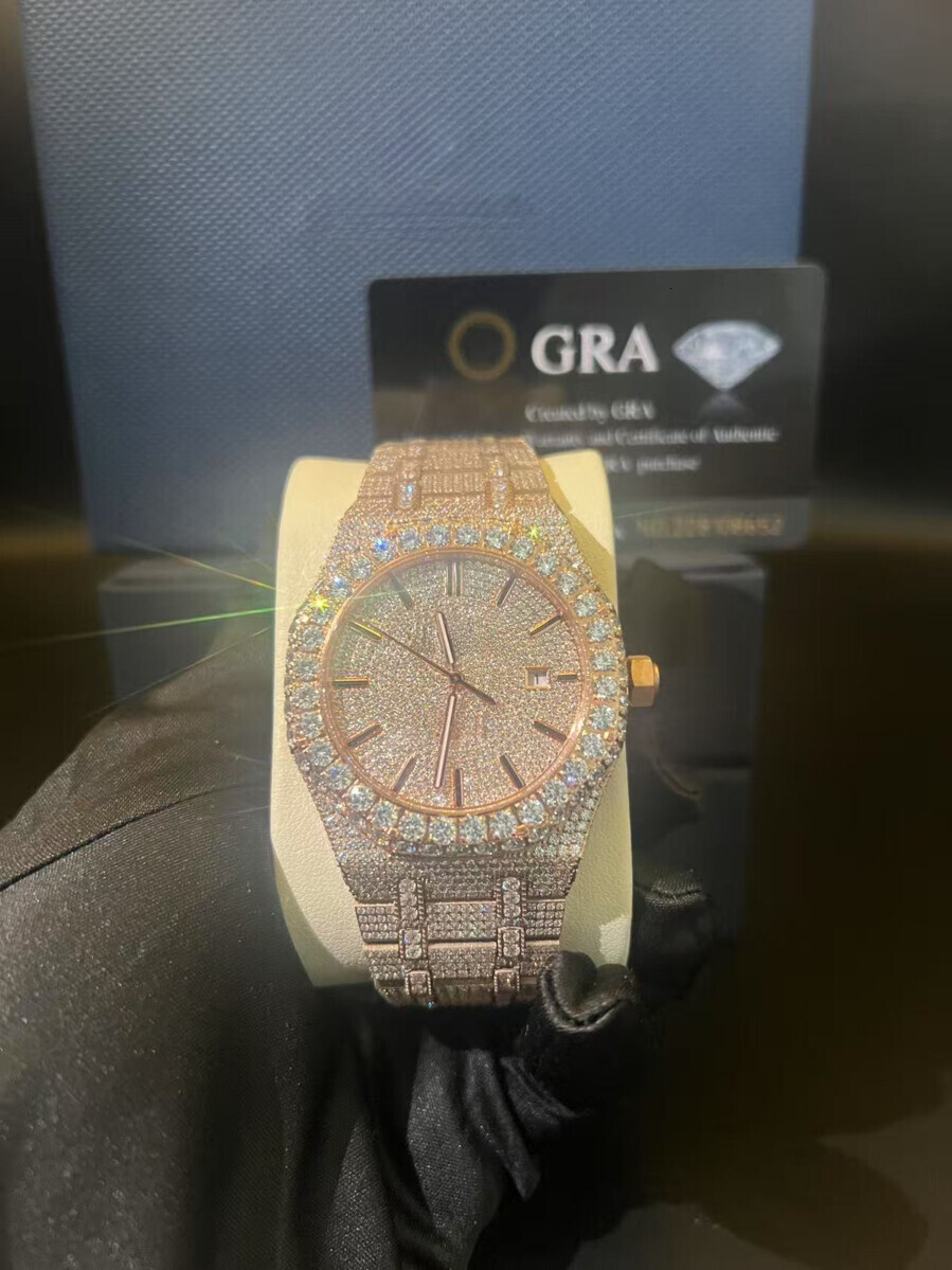 Iced out hip hop Moissanite Watch diamond watch Hip Hop Bust Down 41mm Mens Mechanical Watches Honeycomb Set Equipped with 20mm 3row Iced out Cuban bracelet