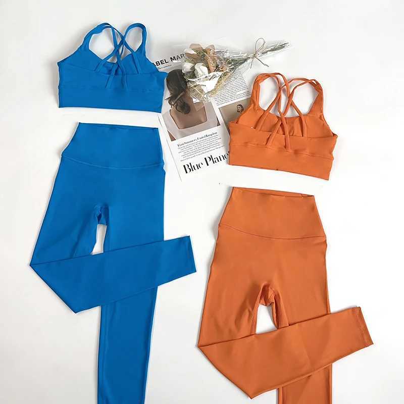 2 Pieces Yoga Set Women Gym Set Workout Clothes Sports Suits High Waist Leggings Cross Straps Fitness Bra Running Tracksuitt251219