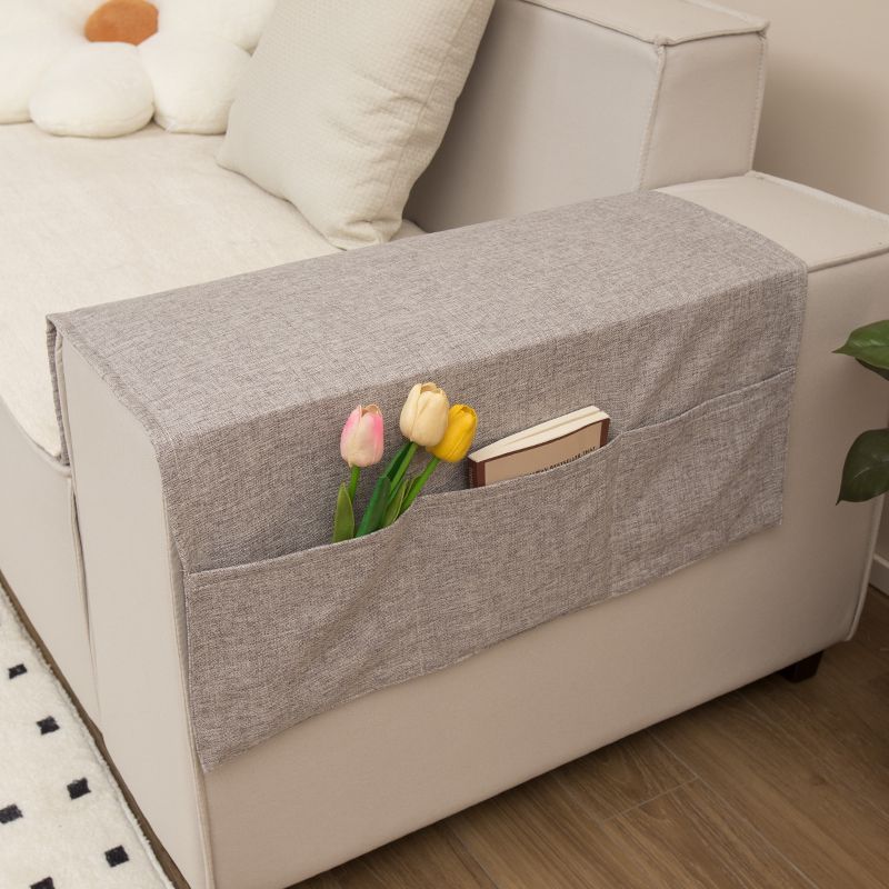 Sofa armrest cover, linen fabric, dustproof cover, sofa slipcover, suitable for all seasons, with storage and anti-slip features. W3KK01