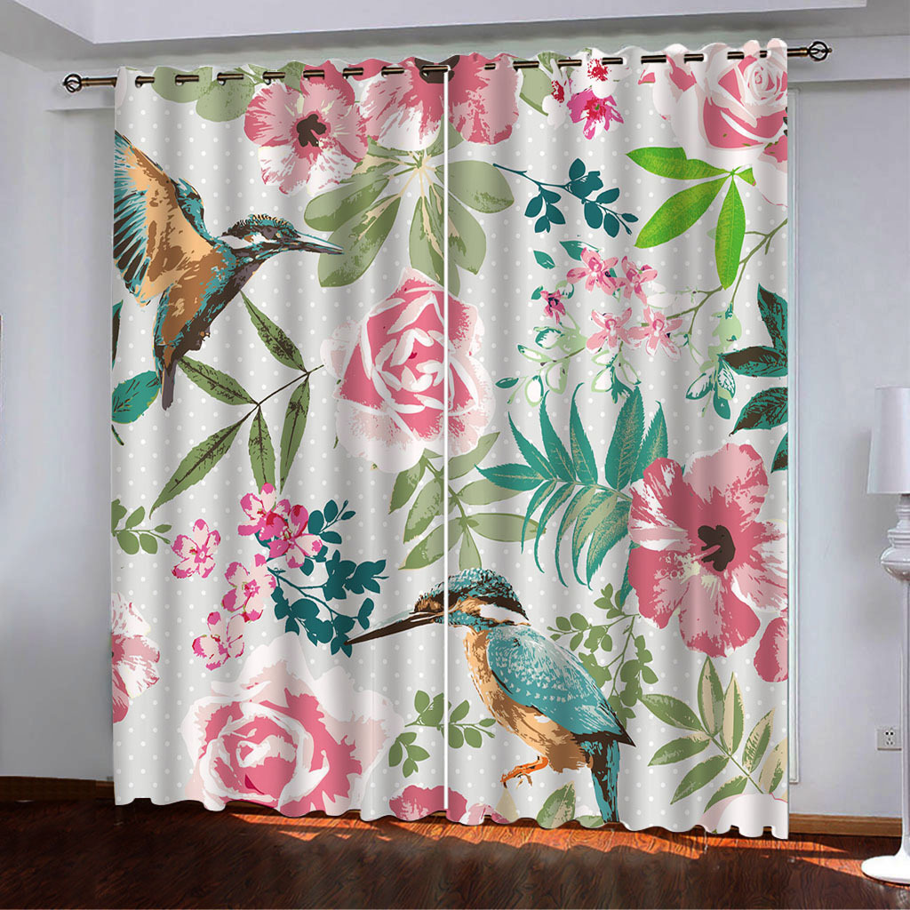 YL-37998 Floral Printed High-Density Blackout Curtain Available for Cross-Border Trade, 3D Digital Printing, Custom Designs Accepted.
