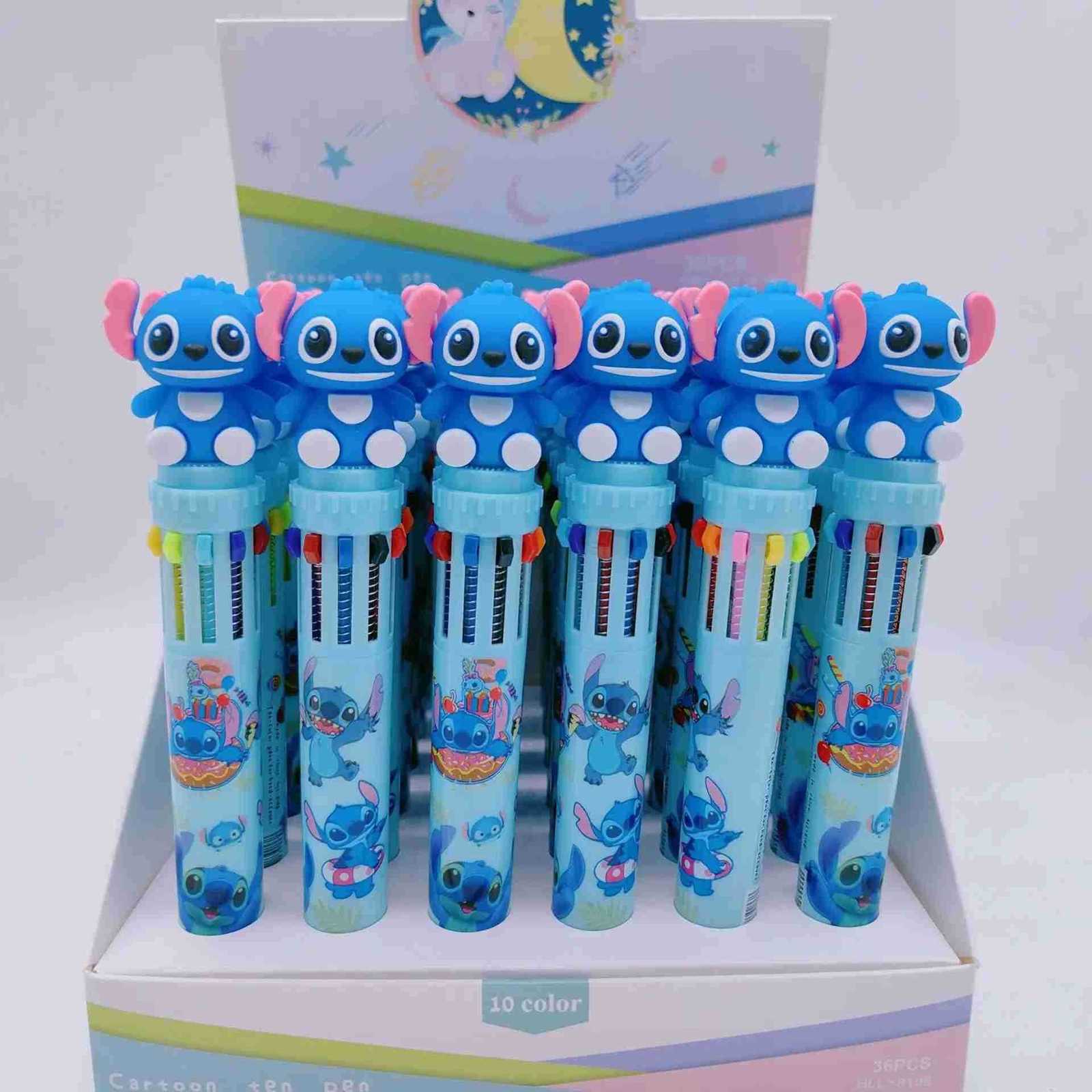 Disney Stitch Lilo Figure Doll 10 Color Press Ballpoint Pen Cartoon Student Back To School Gift Pen Stationery Gift Kids Toys H251220