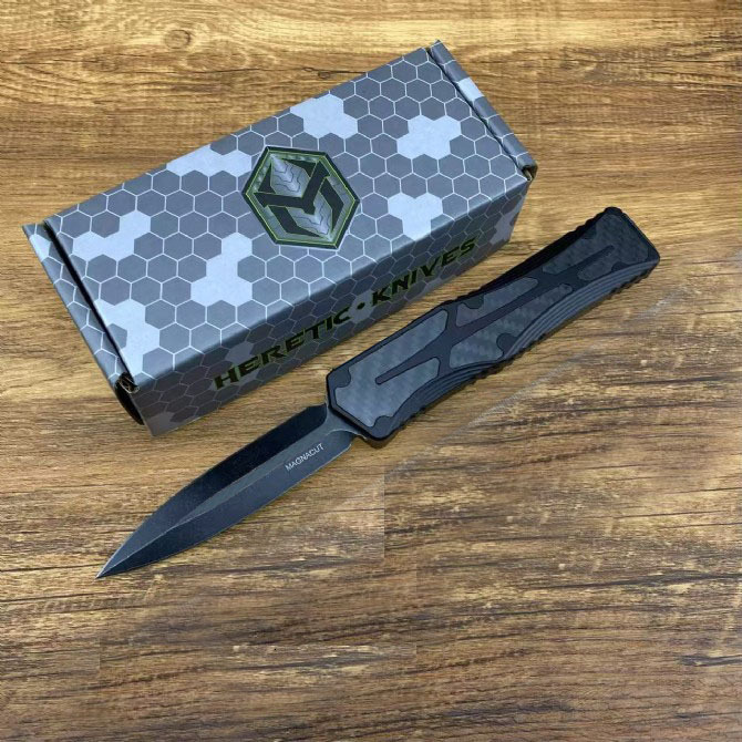 Heretic Giant OTF D2 Black Blade Aviation Aluminum Carbon Fiber Handle Outdoor Camping Tool