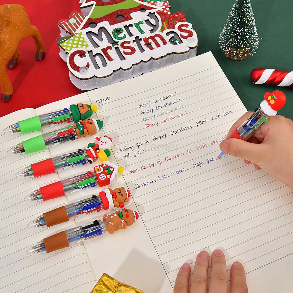 Disney 30Pcs/Lot Christmas Cute Cartoon Four Color Ballpoint Pen Mini Pocket Pen 3D Christmas Student Prize School Office Stationery H251220
