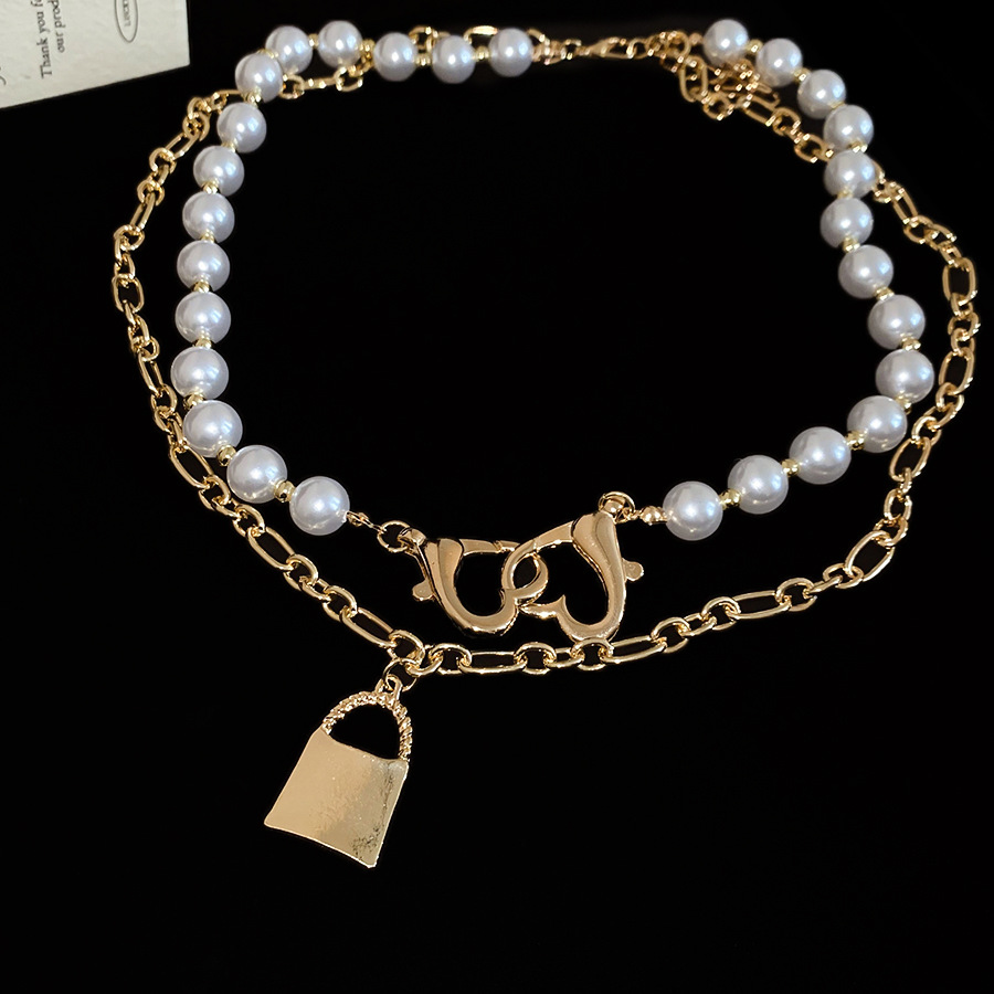 Spicy Girl Style Heart Small Lock Pearl Necklace Fashion Design Sense Niche Collarbone Light Luxury High-end Neck Chain - view 5