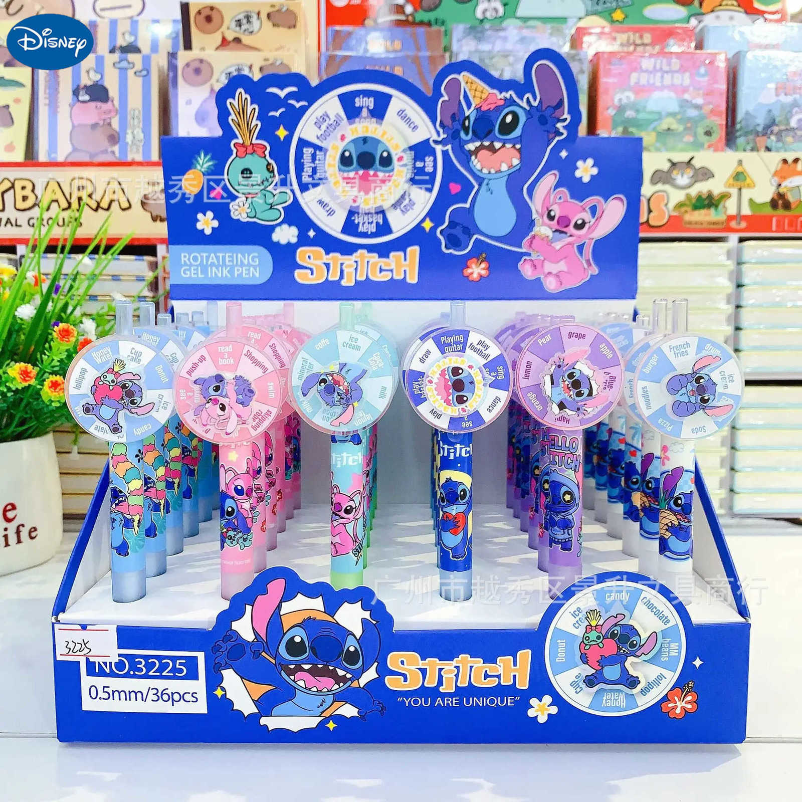 Disney 36pcs Stitch Gel Pens Cartoon 05mm Black Stationery Cute Student Signature Rotary Pen Writing Tools ChildrenS Birthday Gift H251220