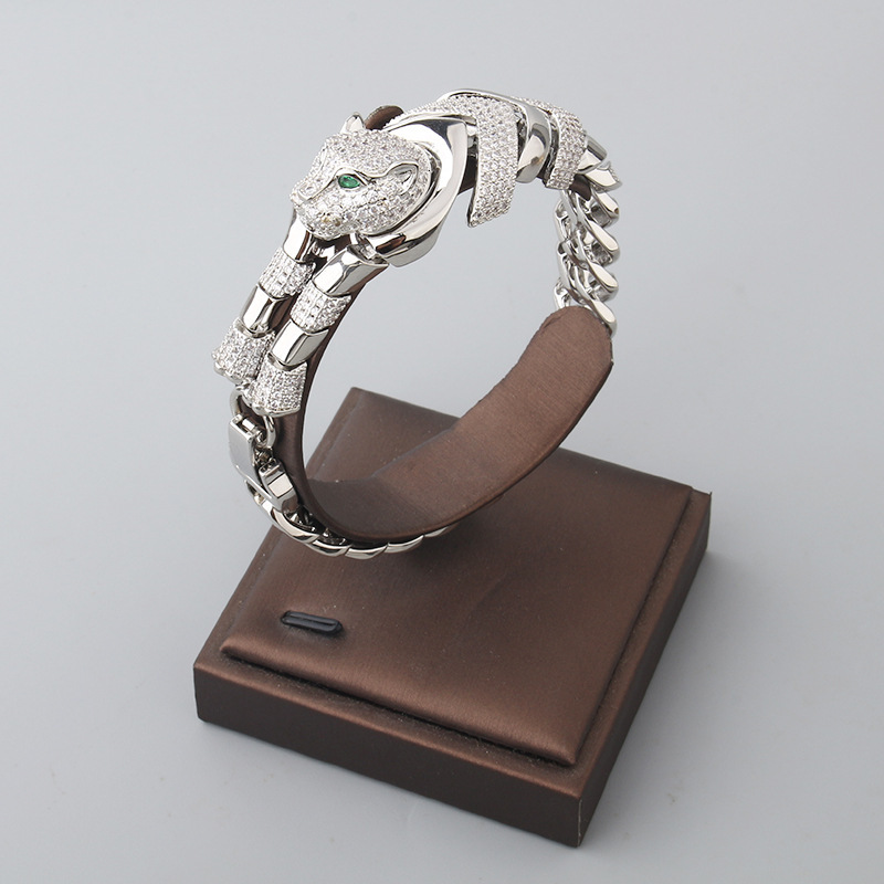 Attract Luck Jewelry And Fashion Hip-Hop Unisex Accessories Green-Eyed Leopard Bracelet Micro-Paved Zircon Cheetah Jewelry Wholesale