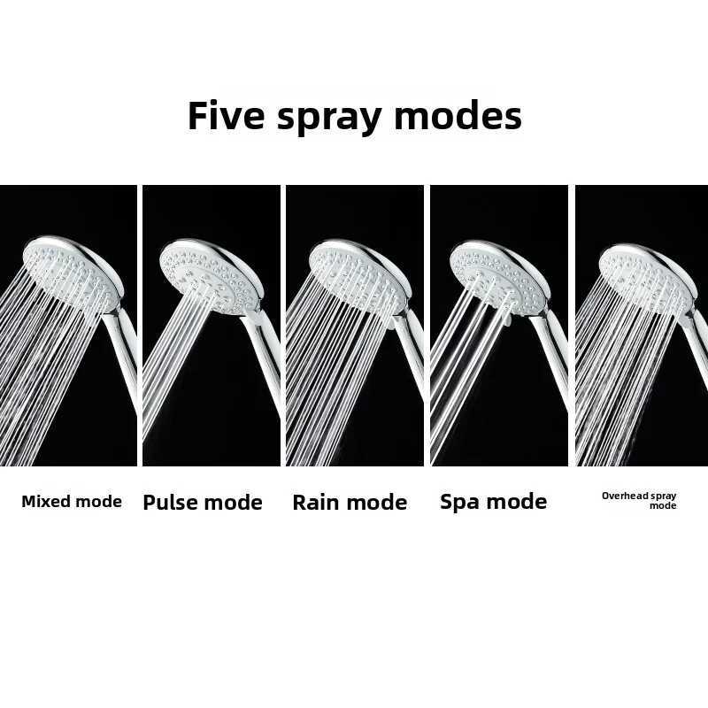 Five-mode high-pressure shower head - Durable and shock-resistant design with abundant water output suitable for various bathr C251220
