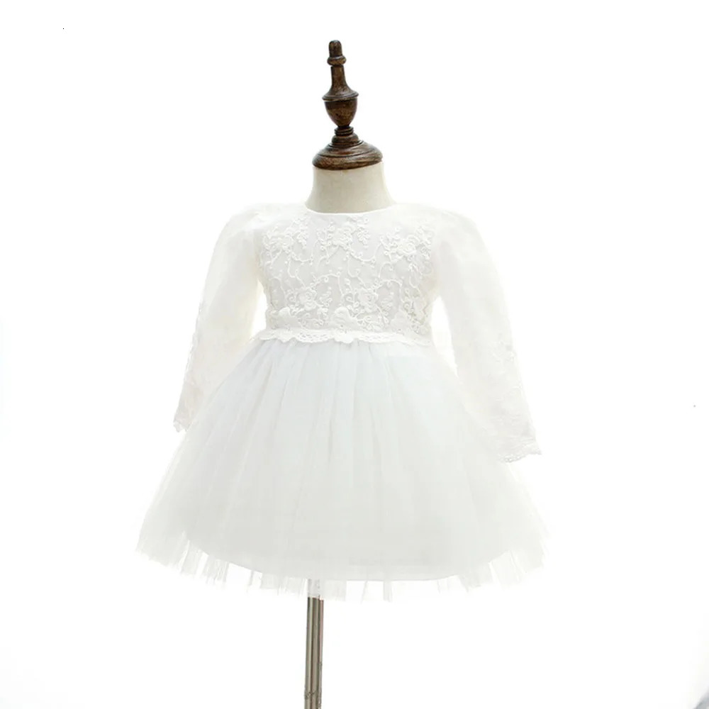Baby Girl Elegant Dresses Infant White Clothes Toddlers Christening Dress Long Sleeves with Hat 251215