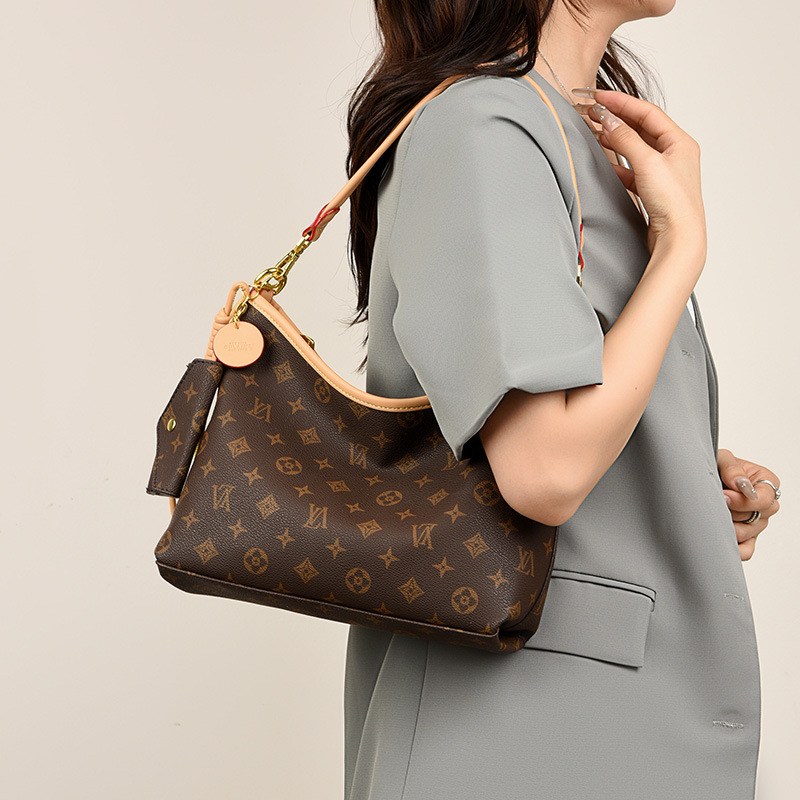 OULAIMEIZI Designer Bag 2025 New Large Capacity Fashionable Casual Tote Bag Classic Printed Retro Underarm Bag for Women yellow brown khaki