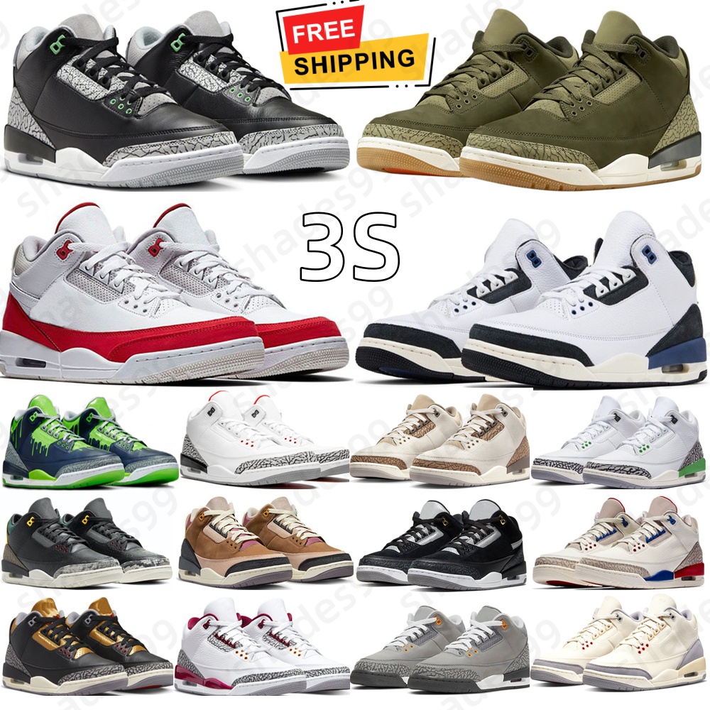 Free Shipping Designer Men 3S Basketball Shoes UNC Green 3 Black Cement Racer Blue Fire Red Court Pink Cool Grey Laser Orange Katrina Women Sneakers Sports Eur 36-47