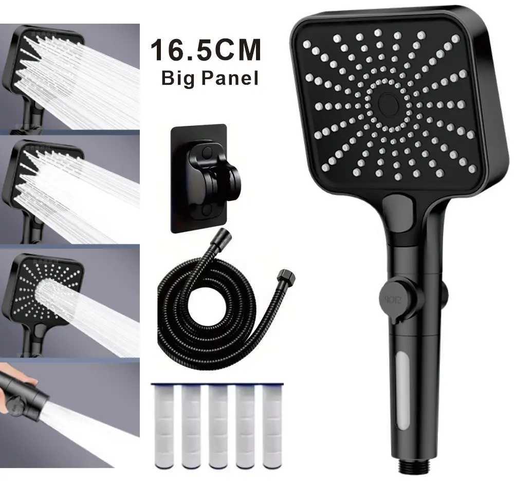 160MM Big Panel High Pressure 4 Modes Shower Head with Filter Water Saving One Key Stop Sink Faucet Hose Bathroom Accessories C251220