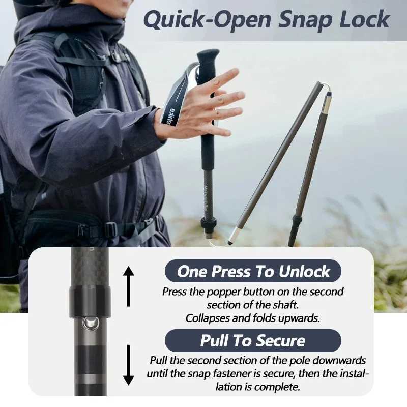 Naturehike 2025 New Aluminum Carbon Fiber Folding Hiking Cane Ultralight Trekking Poles 1pcs Travel Quick Open Walking Sticks G251220