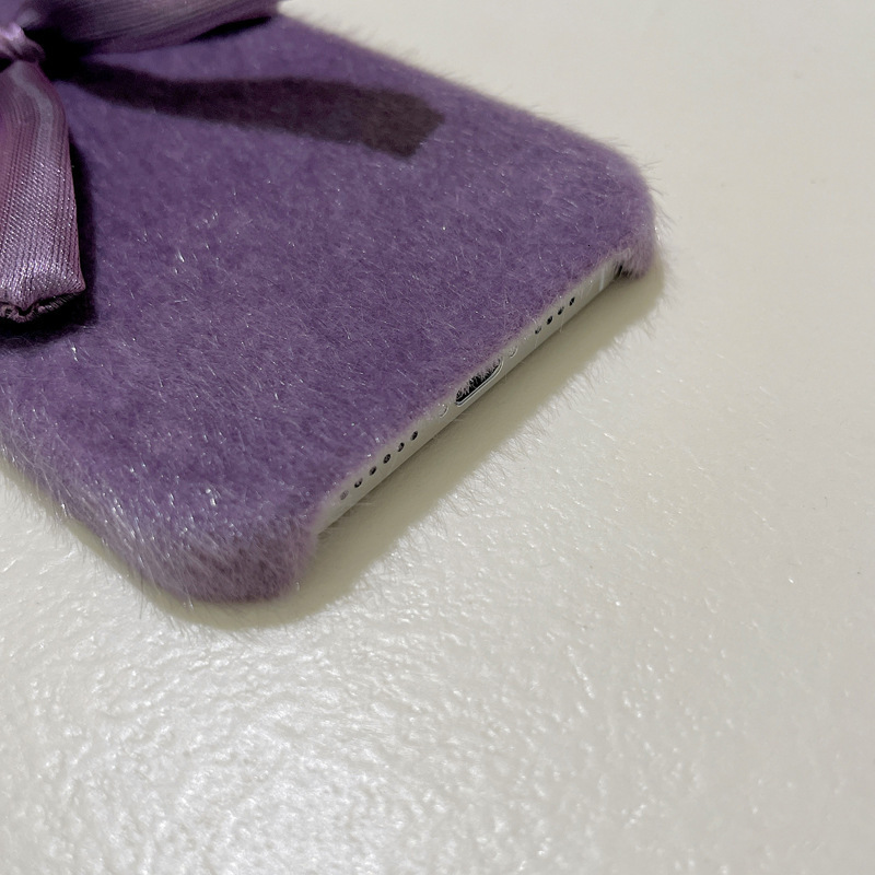 Korean Style Silk Bowknot Suitable iPhone 17 Apple 16 Pro Max Phone Case Mink Fur Plush 15/14 for Women