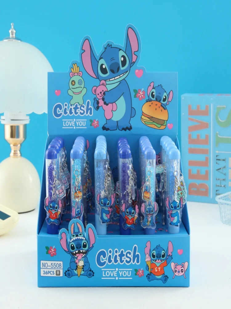 Disney Random 2/4pcs Stitch Gel Pen Cartoon Set Doll 07mm Black Diamond Pendant Acrylic Twist Pen Students Learn Stationery H251220