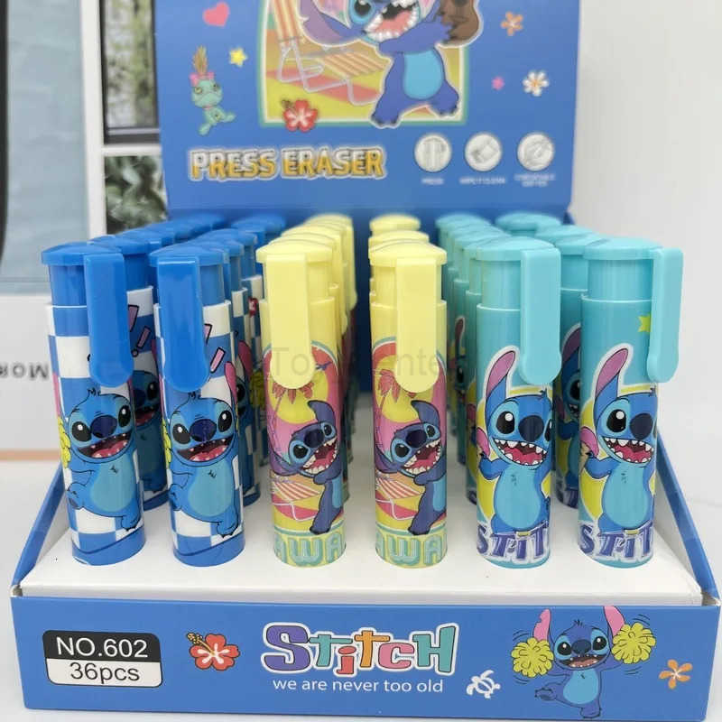 Disney 12/36 Pcs Stitch Lipstick Modeling Eraser Lilo Stitch Cartoon Cute Student Supplies Stationery Wholesale H251220