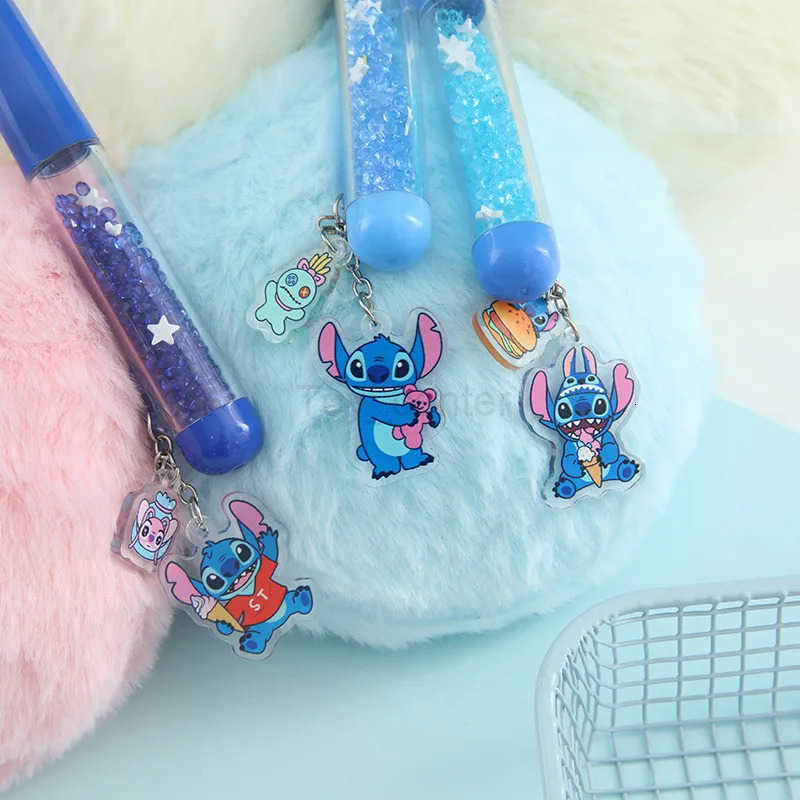 Disney Random 2/4pcs Stitch Gel Pen Cartoon Set Doll 07mm Black Diamond Pendant Acrylic Twist Pen Students Learn Stationery H251220