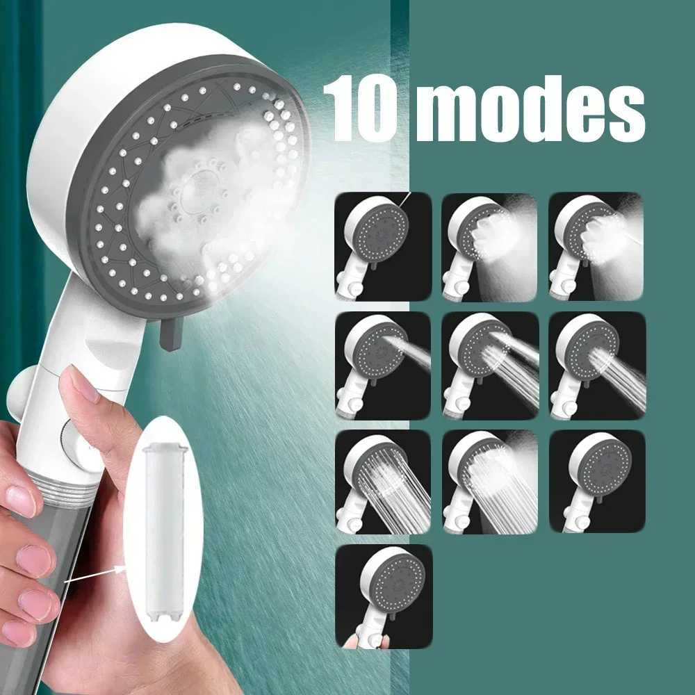 10 Modes High-Pressure Filtered Shower Head One Key Stop Water Bathroom Handheld Showerhead Portable Shower Nozzle Accessories C251220
