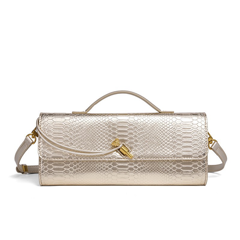Vintage Style Snakeskin Evening Clutch, Convertible Baguette Shoulder Bag Unique Luxury Feel Top Handle Purse - view 6