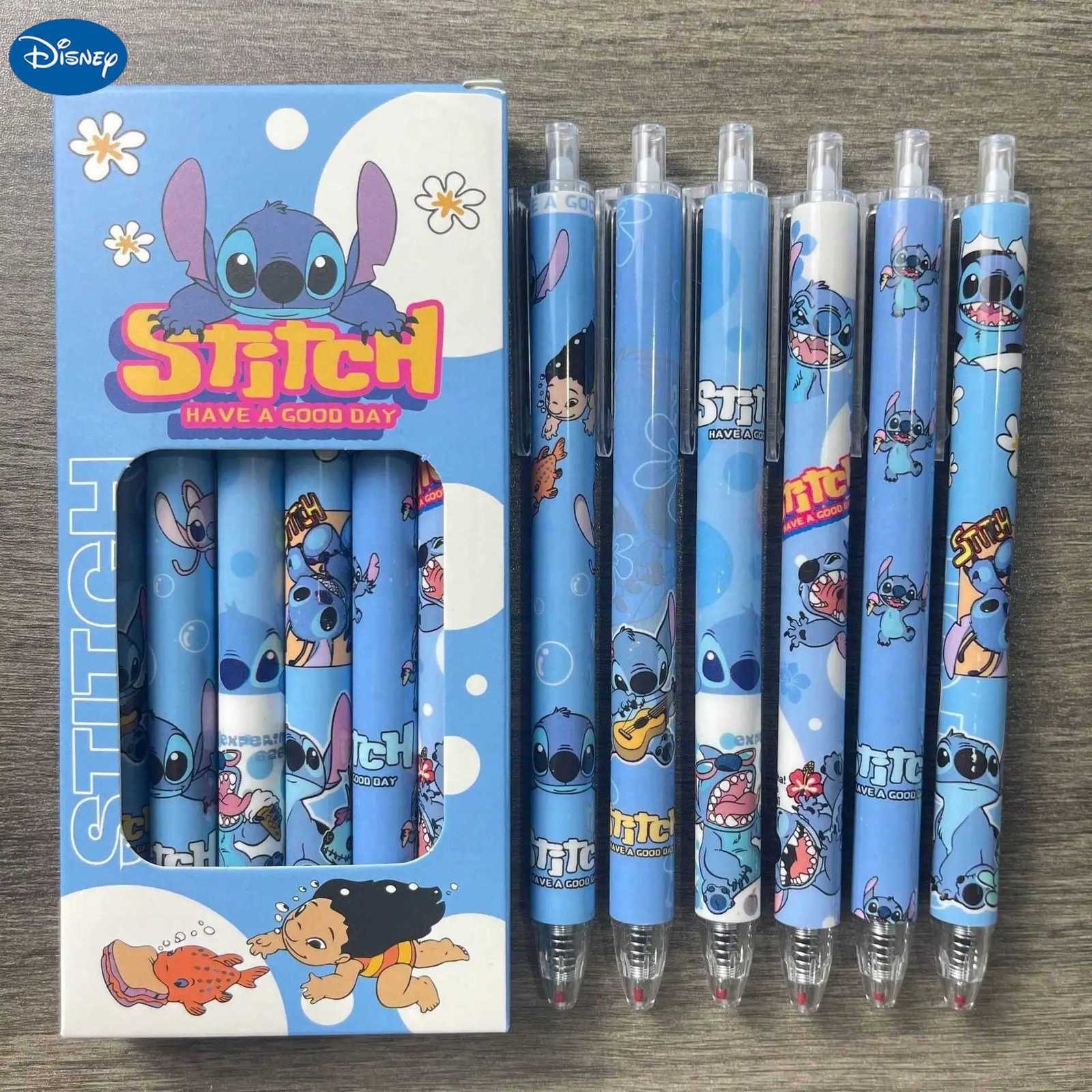 Disney 6pcs cartoon Lilo Stitch ballpoint pens writing tools stationery office supplies holiday gifts suitable for gifting H251220