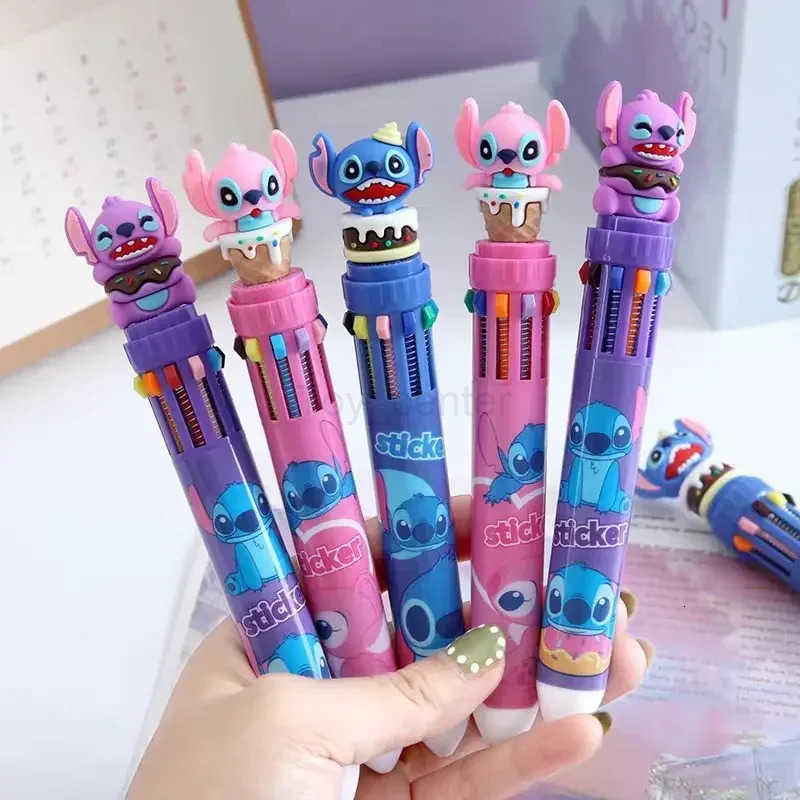 Disney Stitch 6/36pcs Ballpoint Pen Cartoon 10 Color Marker 07Kids Graffiti Multicolor Hand-held Pen Students Learn Stationery H251220