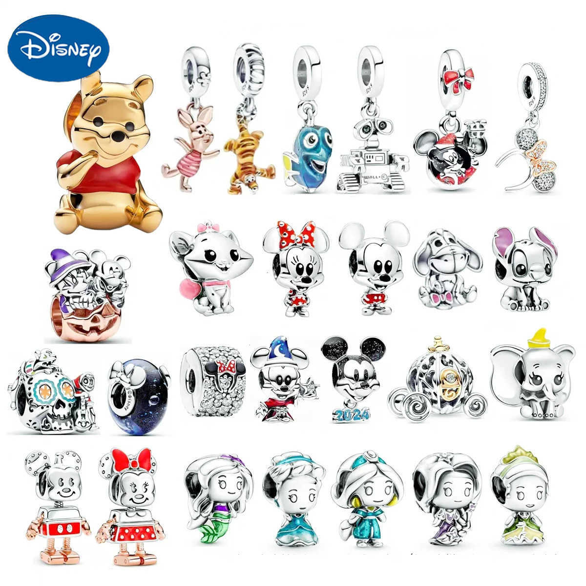 Disney 925 Silver DIY Beads Jewelry Charms Bracelet Mickey Minnie Princess Pumpkin Stitch Spiderman Marvel Twinkle Pandora Cute H251220
