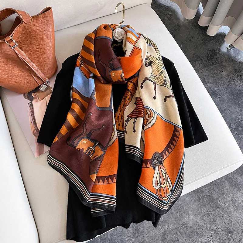 2024 Women Scarf flower print Hijab soft Shawls and Wraps Tessale Female Foulard Designer pashmina Bandana HeadscarfT251220