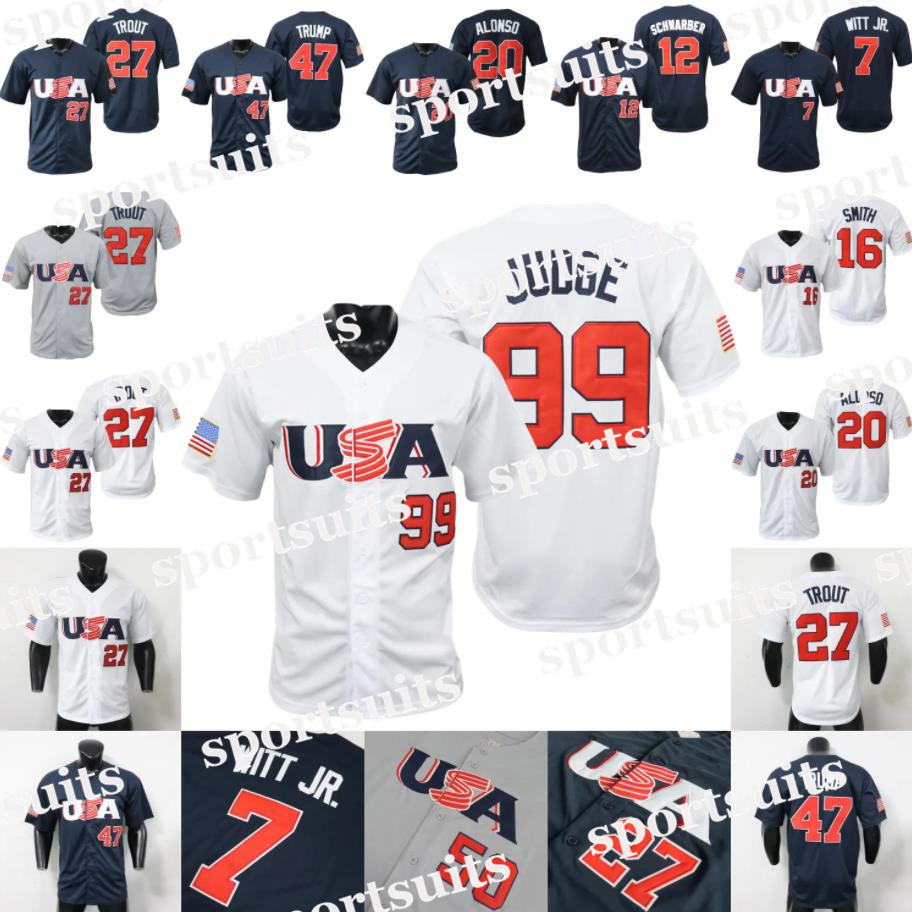 2025 2026 WBC USA Team Baseball Jersey Aaron Judge Harper Mookie Betts Bobby Witt Jr. Corbin Carroll Paul Skenes Tarik Skubal Zack Wheeler Logan Webb Mike Trout