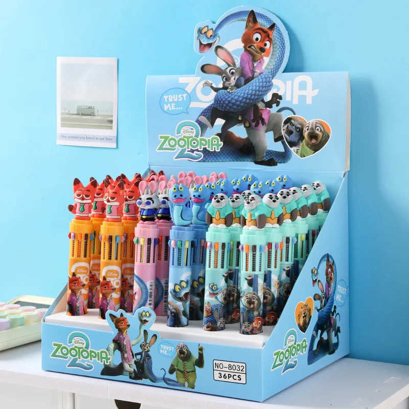 Disney 6/36 Pcs Zootopia 10-Color Ballpoint Pen Student ChildrenS Ballpoint Pen Cartoon Stationery Gifts And Prizes Wholesale H251220