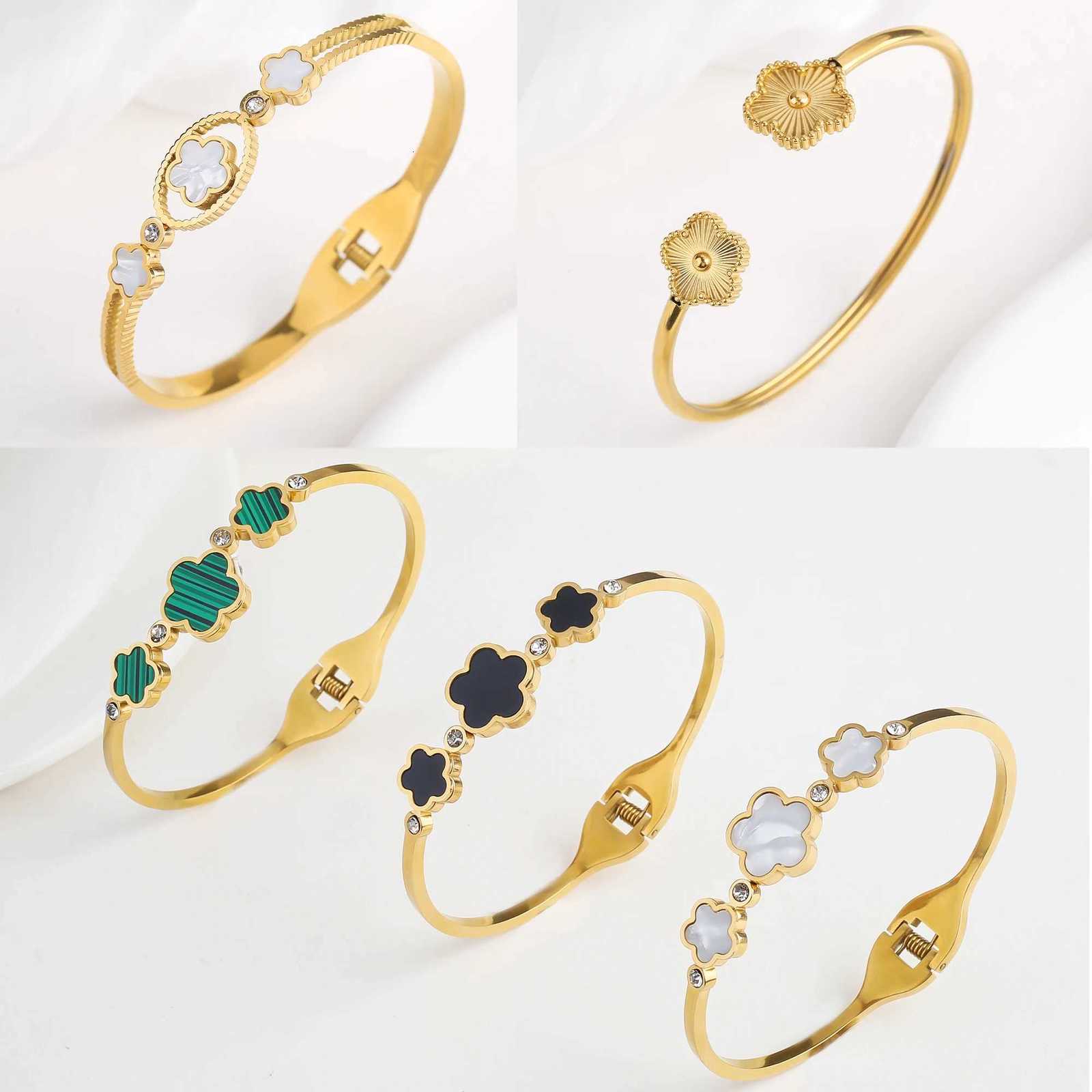 Simple Stainless Steel White Shell Five Flower Bangle Classic C r Wrist Jewelry Luxury for Woman Party Jewelry Gift M251220