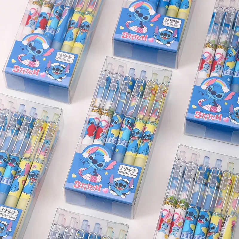 Disney Stitch Gel Pens 12-36pcs Cartoon New Pressing Pen Black Water Ink 05 Cute Signature Pen Stationery school Birthday Gift H251220