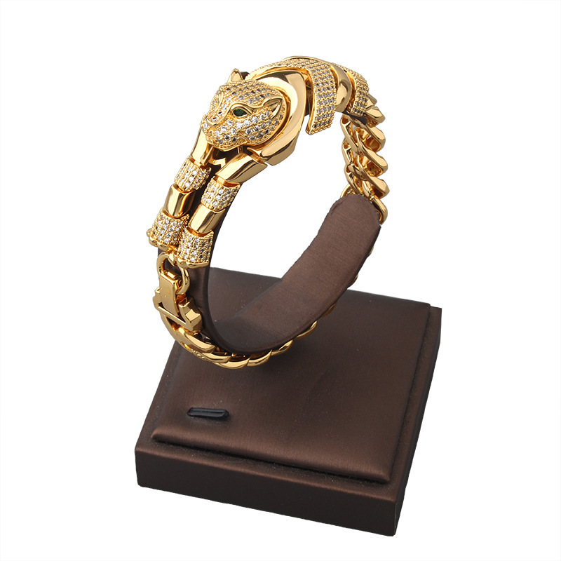 Attract Luck Jewelry And Fashion Hip-Hop Unisex Accessories Green-Eyed Leopard Bracelet Micro-Paved Zircon Cheetah Jewelry Wholesale