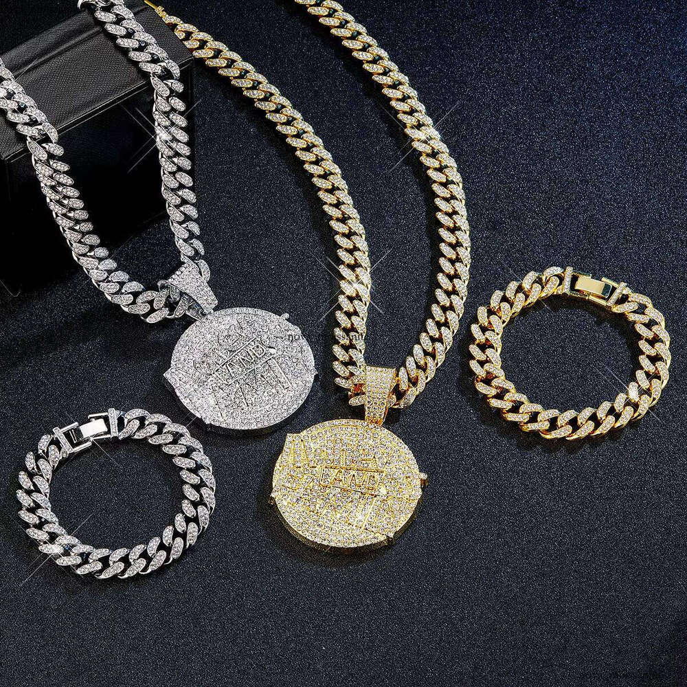 Ice out VVS Moissanite Icy Shiny Money Family Letter Pendant Necklace for Men and Women, Rapper Jewelry Hip-Hop Chain Set