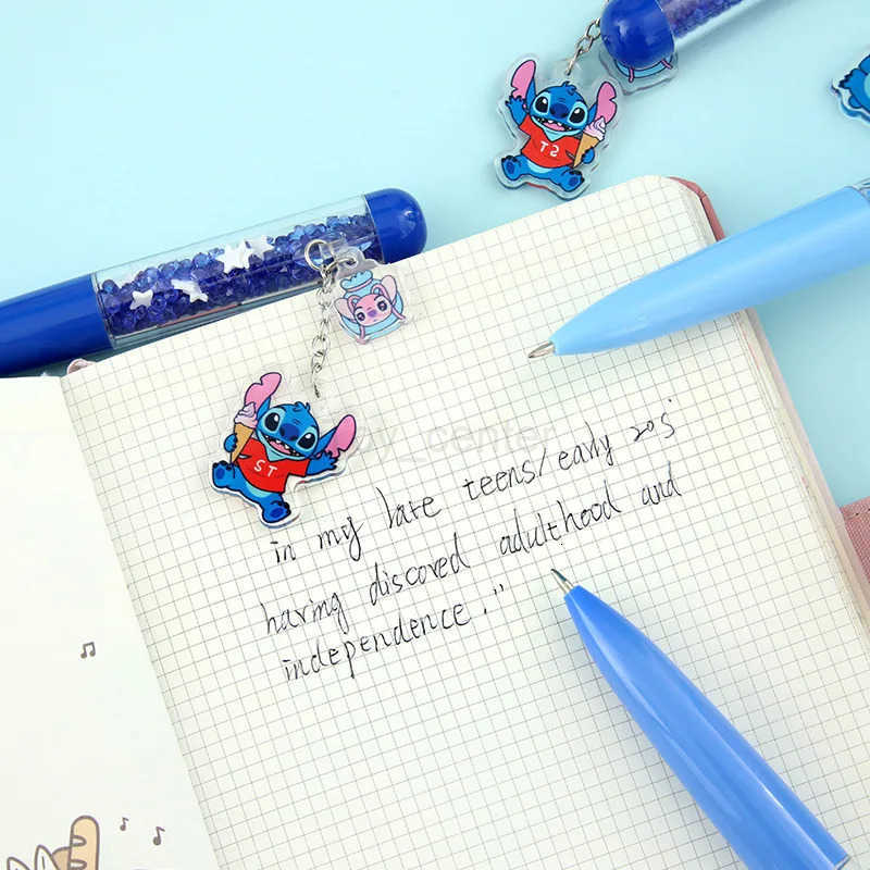 Disney Random 2/4pcs Stitch Gel Pen Cartoon Set Doll 07mm Black Diamond Pendant Acrylic Twist Pen Students Learn Stationery H251220