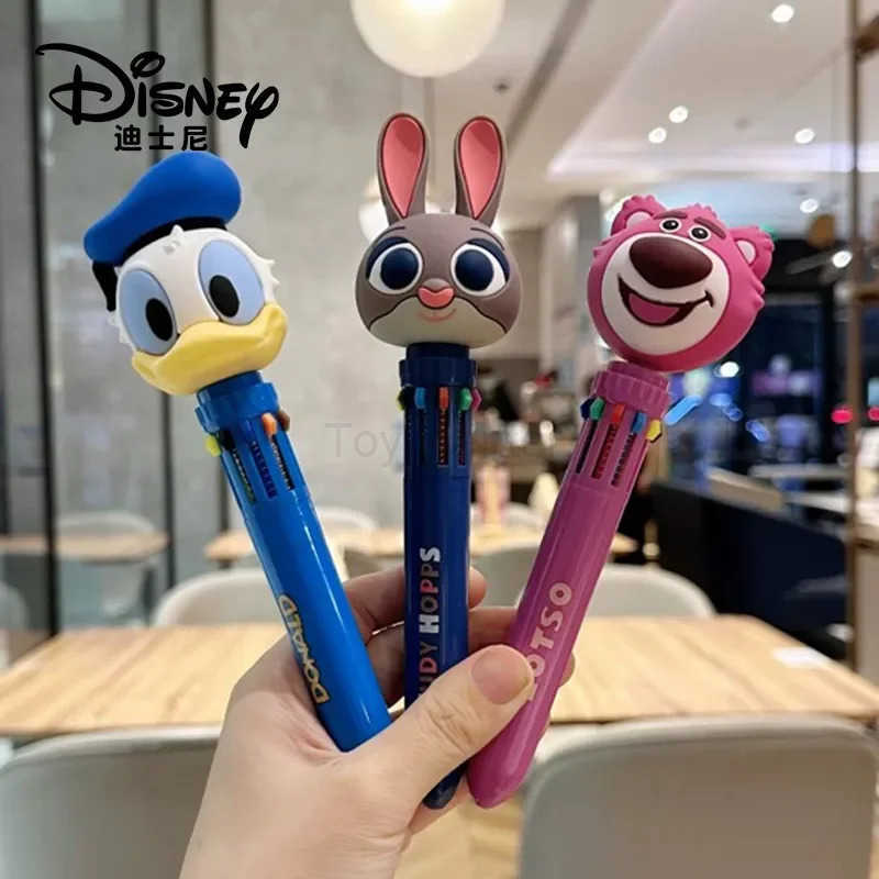 Disney Cartoon Strawberry Bear Ballpoint Pen Cute Multi Color Neutral Pen Student Stationery Ten Color Press Pen Learning Supply H251220