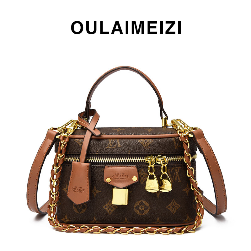 OULAIMEIZI Designer Bag 2025 casual fashion temperament box bag versatile classic printed handbag brown khaki yellow
