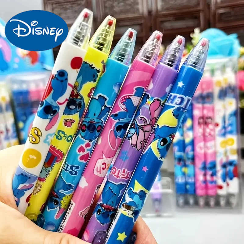 Disney Stitch Gel Pens12pcs Cartoon New Pressing Pen Black Water Ink 05mm Cute Signature Pen Stationery Student Gift H251220