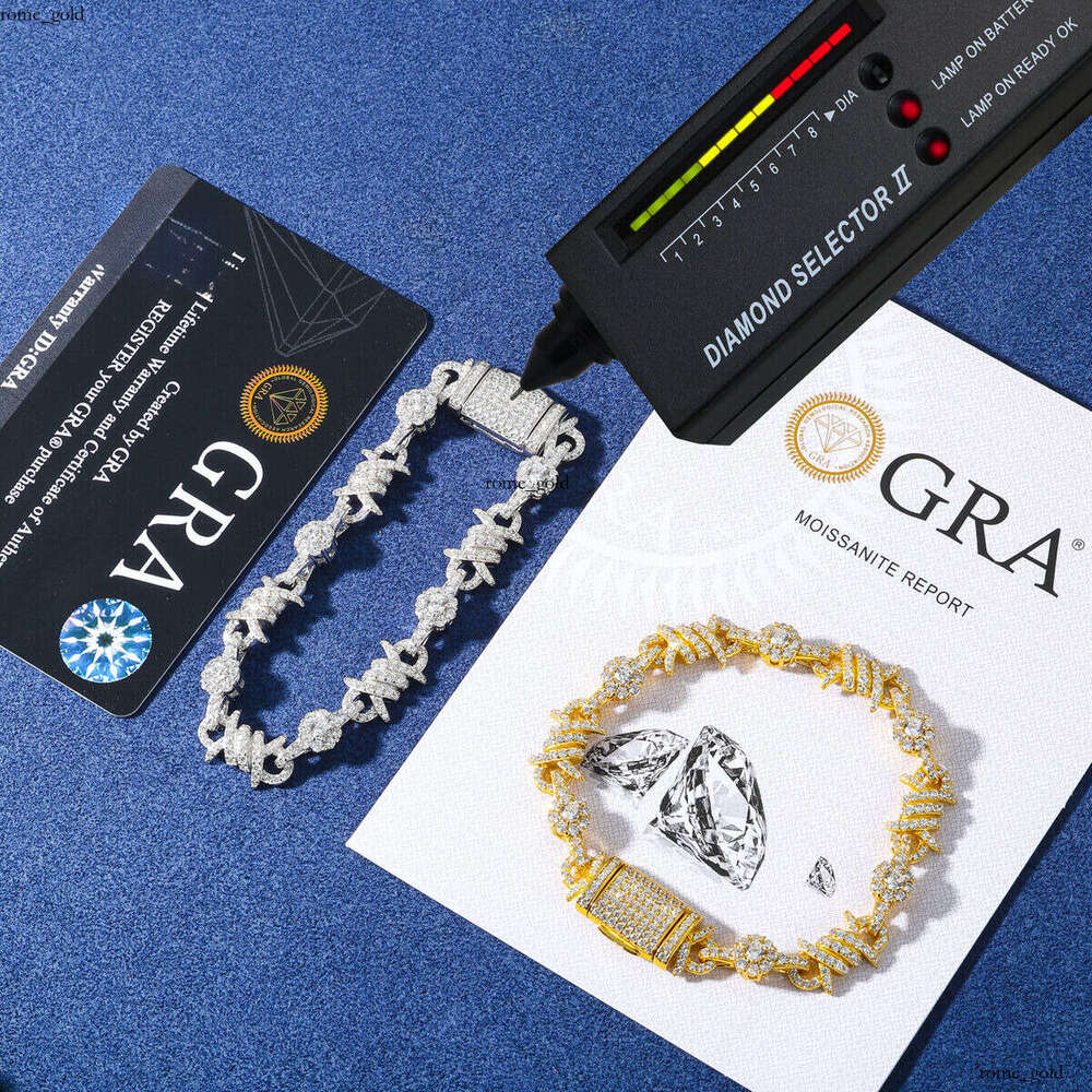 Fashion Unisex Jewelry 10mm 925 Sterling Silver VVS Diaspore VVS Moissanite Iced Thorn Flower Halo Chain Bracelet