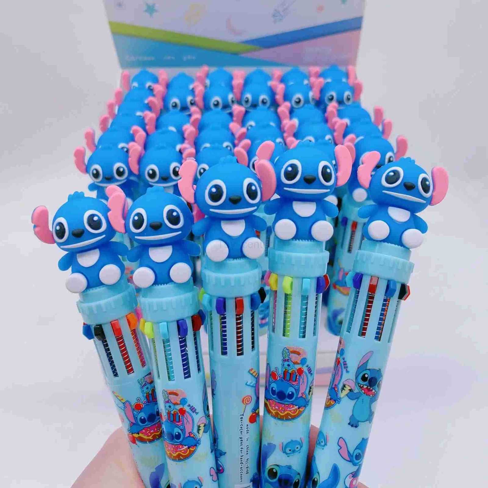 Disney Stitch Lilo Figure Doll 10 Color Press Ballpoint Pen Cartoon Student Back To School Gift Pen Stationery Gift Kids Toys H251220
