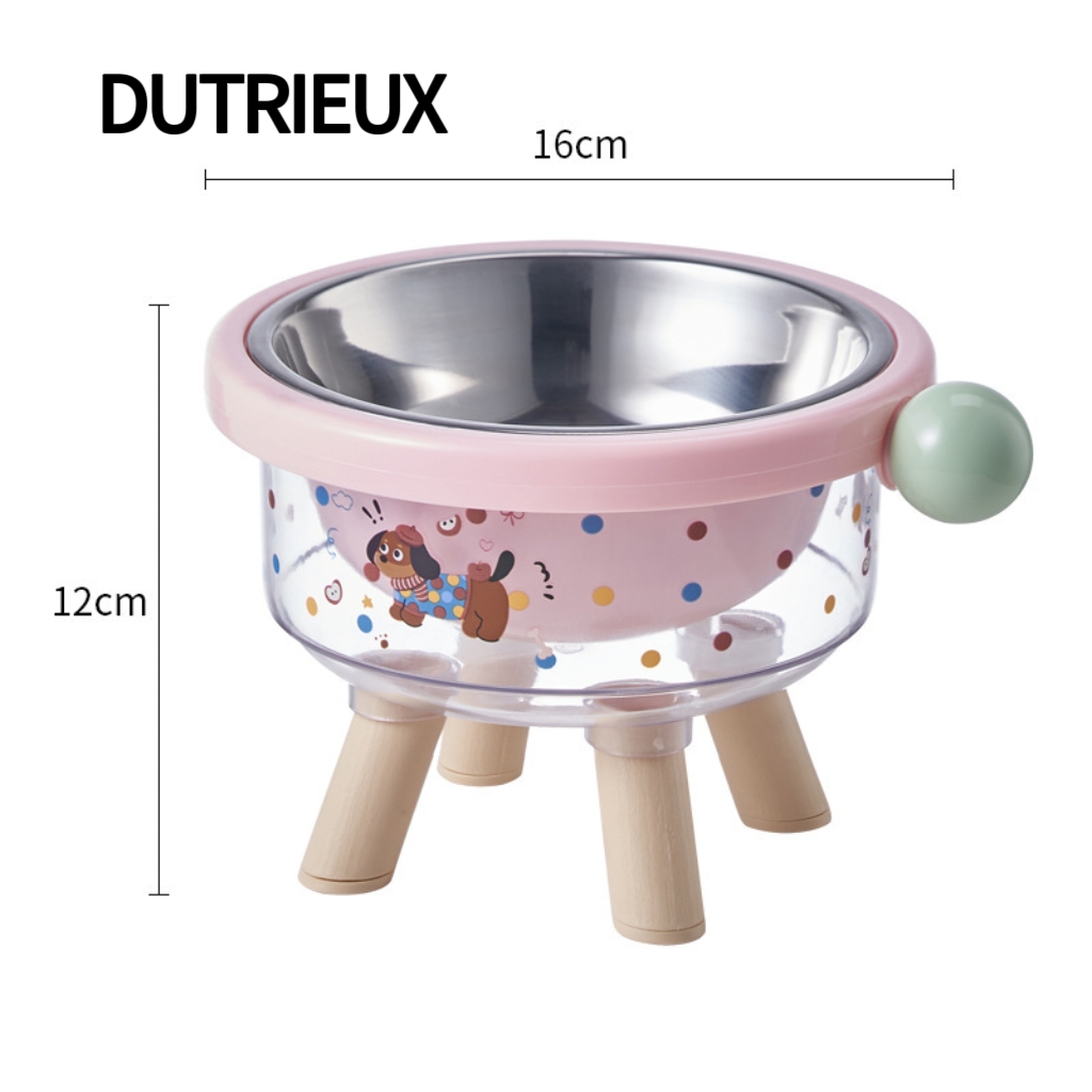K3412 Stainless steel food and water bowl for cats, integrated neck support base, anti-tipping pet food bowl.