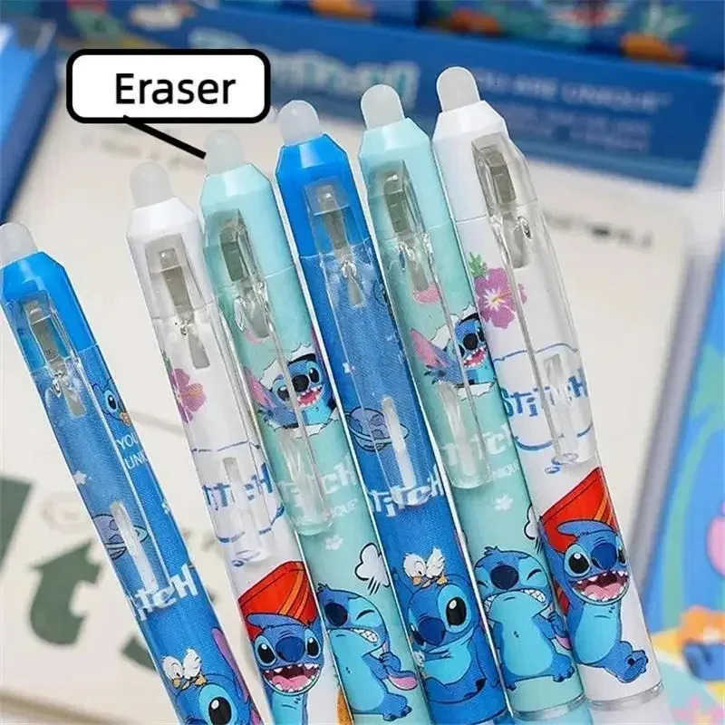 Disney 12pcs Lilo and Stitch Neutral Pen Cute Stationery Erasable 055mm Blue Signature Pen Office Supplies Tools Wholesale Toys H251220