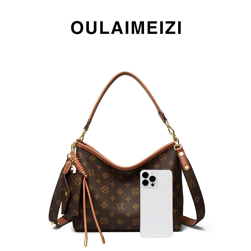 OULAIMEIZI Designer Bag 2025 New Large Capacity Fashionable Casual Tote Bag Classic Printed Retro Underarm Bag for Women yellow brown khaki
