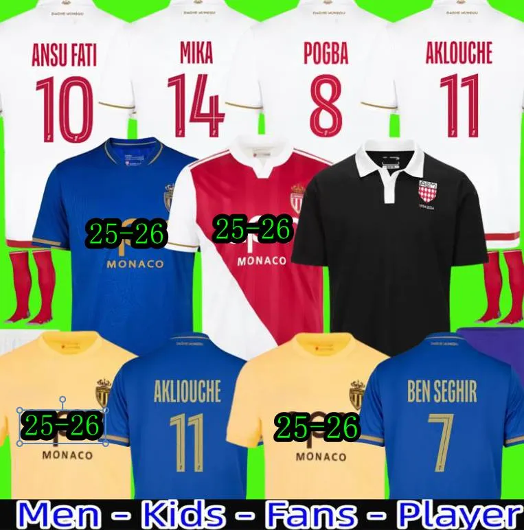2025 26 AS Monaco Home AWAY THIRD Footbal Jersey Players fans COULIBALY MIKA GOLOVIN 25 26 maillot de foot POGBA AKLIOUCHE Men kids Football Shirt monacojersey