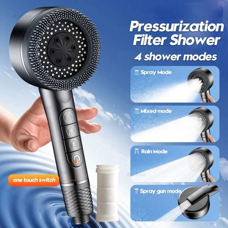 4 Modes Shower Head High Pressure Showerhead One-Key Stop Water MassageRainfall Faucet Tap Bathroom Bath Home Accessories C251220
