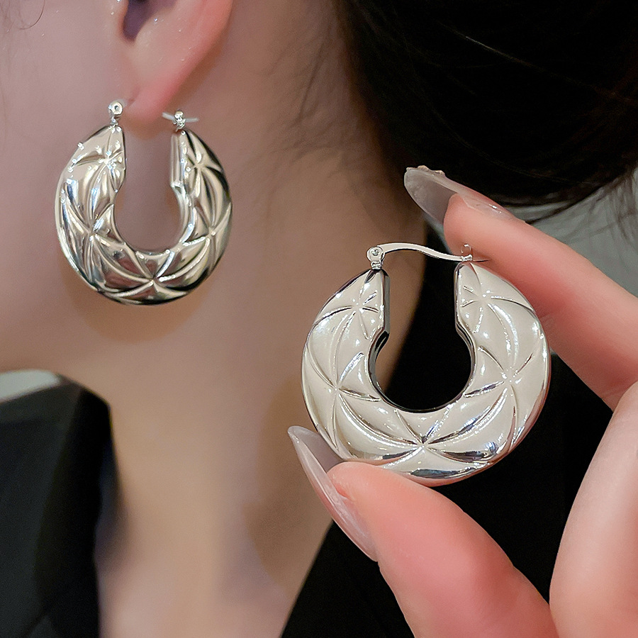Metallic Smooth Round Texture Simple Fashion Design Sense Niche Luxury High-end Earrings - view 3