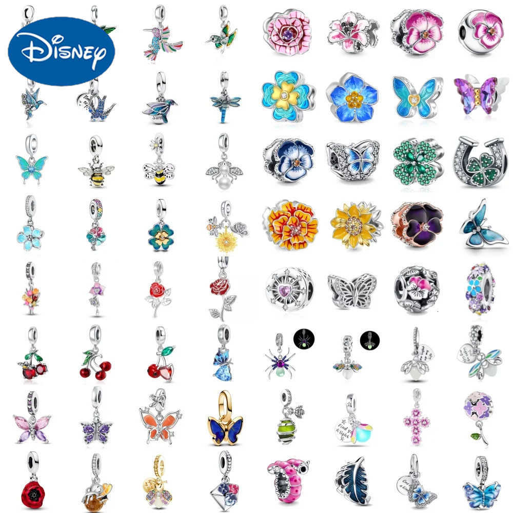 Disney 2026 Spring Hot Selling Butterlfy Flower Cherry Bird Diy Bead Pendant Fit S925 Bracelet Women DIY Jewelry Gift H251220