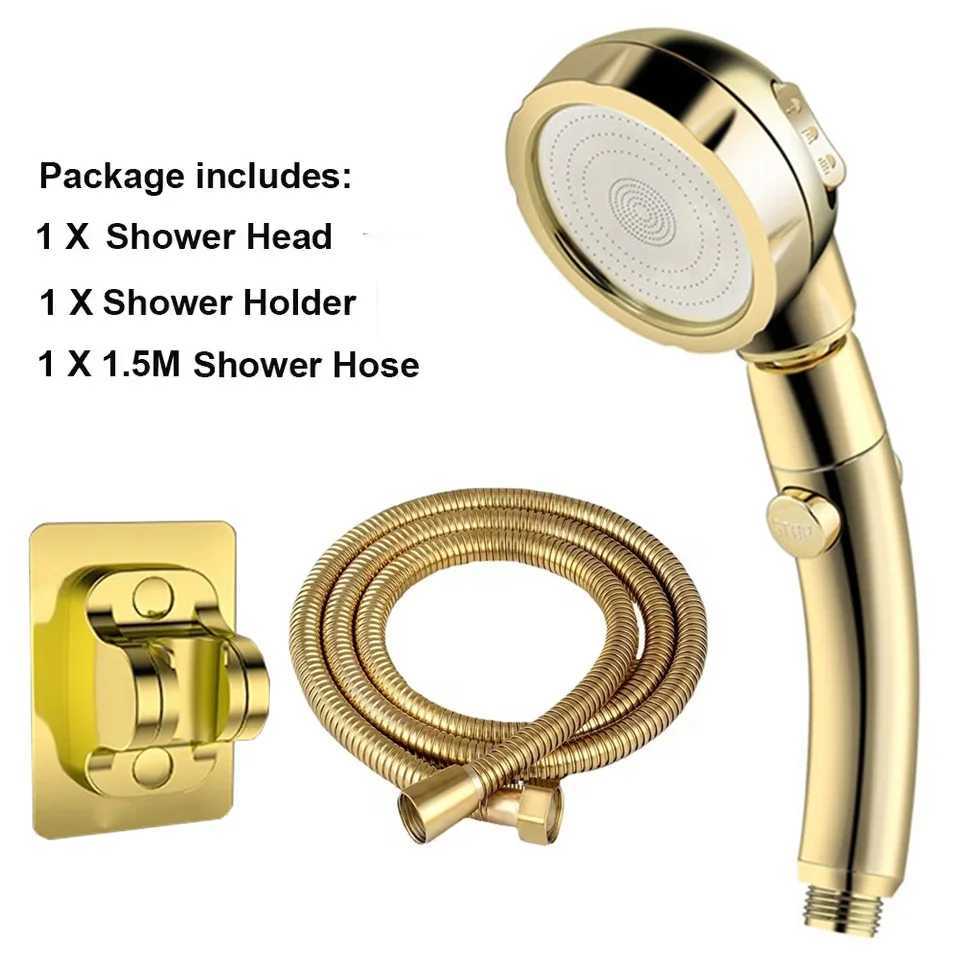 High Pressure Shower Head Set With Hose and Holder Gold 3 Modes Large Flow Rainfall Handheld Shower Faucet Bathroom Accessoies C251220